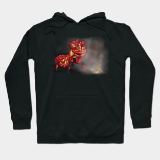 Chinese Lion Dancers Firecracker Illustration Hoodie